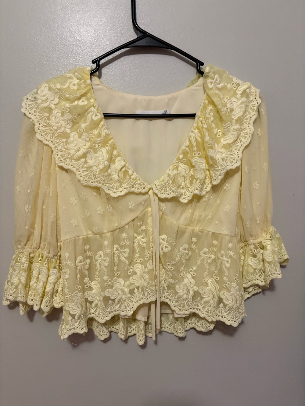 Altar'd State Pale Yellow Lace-Trim Peasant Blouse
